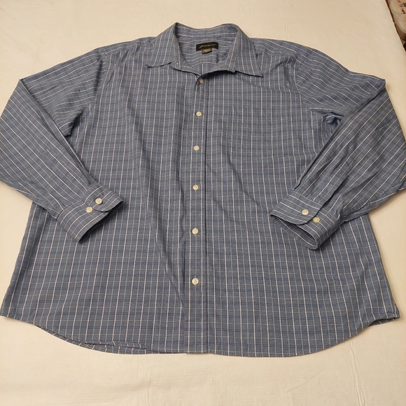 Eddie Bauer Blue White Plaid Button Up Long Sleeve Business Casual Size XLarge - Picture 3 of 10